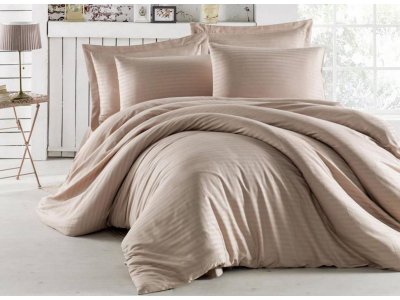 Постельное белье с простыней на резинке (180х200х30 см) Charlotte - Cappuccino (Turkey), евро комплект